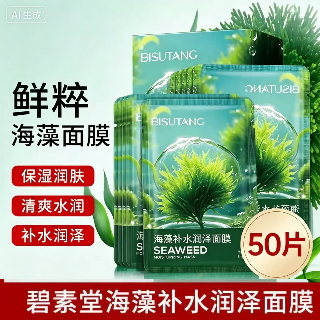 官方旗舰店正品海藻晒后修复补水润泽面膜保湿清爽收缩毛孔控油