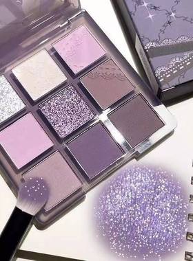 正品正品烟紫碎钻小烟熏九色眼影盘紫色哑光细闪截断式眼妆千金辣