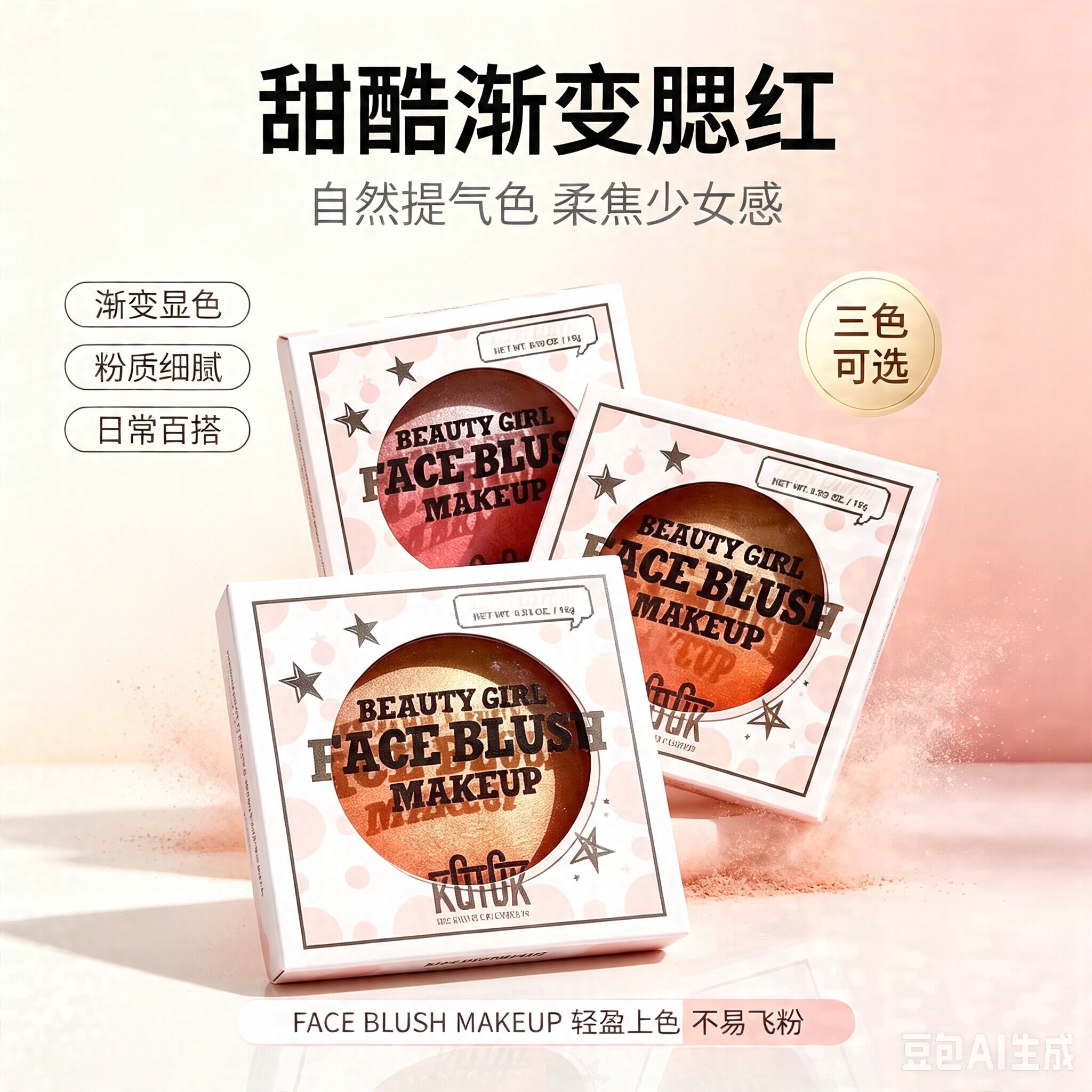 正品Bingo自然的彩妆 烘焙高光腮红二合一自然渐层晒红偏光烤粉彩
