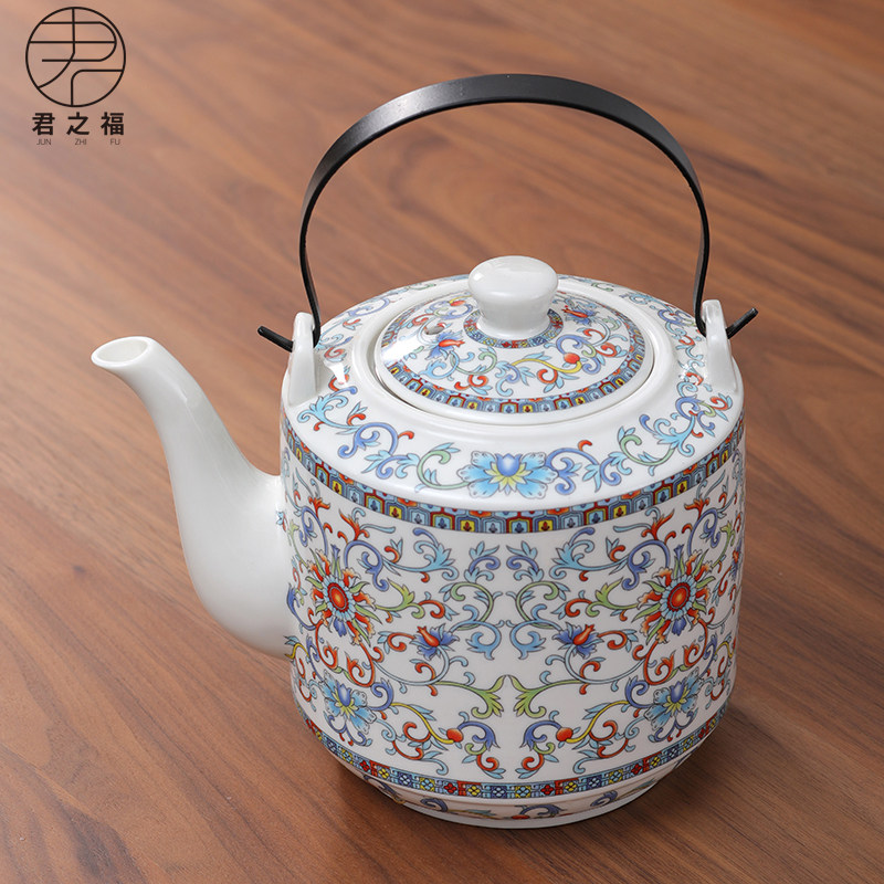 耐高温陶瓷提梁壶带过滤网冷水壶中式家用茶壶大容量饭店泡茶单壶,餐饮具,茶壶,淘宝优惠券,粉丝福利购,淘宝优惠卷