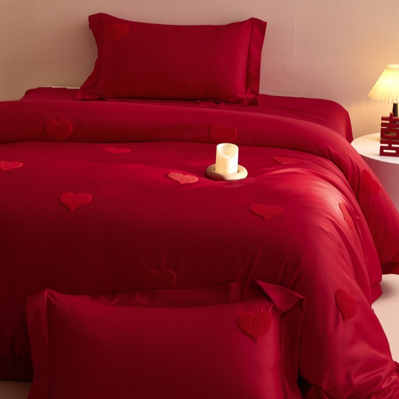 中式婚庆四件套大红色喜字床单被套结婚床上用品婚房陪嫁