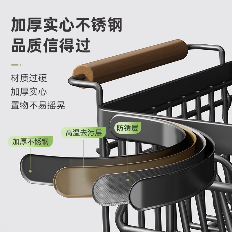 枪灰碗碟收纳架厨房置物架304不锈钢沥水篮放碗盘沥水架碗架筷筒