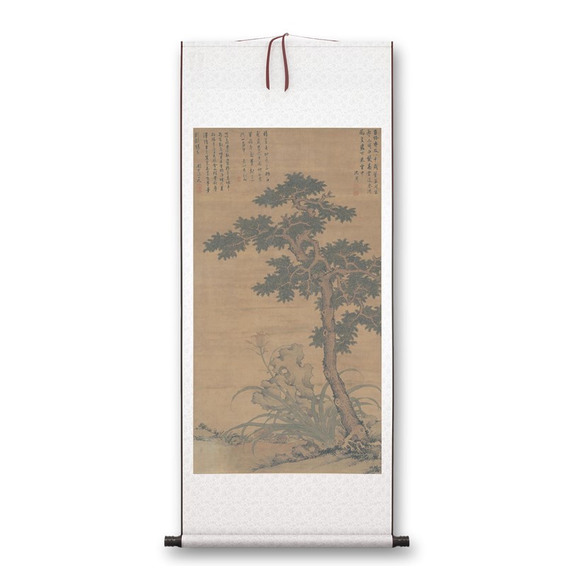 明代沈周《田椿萱》客厅书房茶室装饰画挂画玄关水墨高清卷轴字画