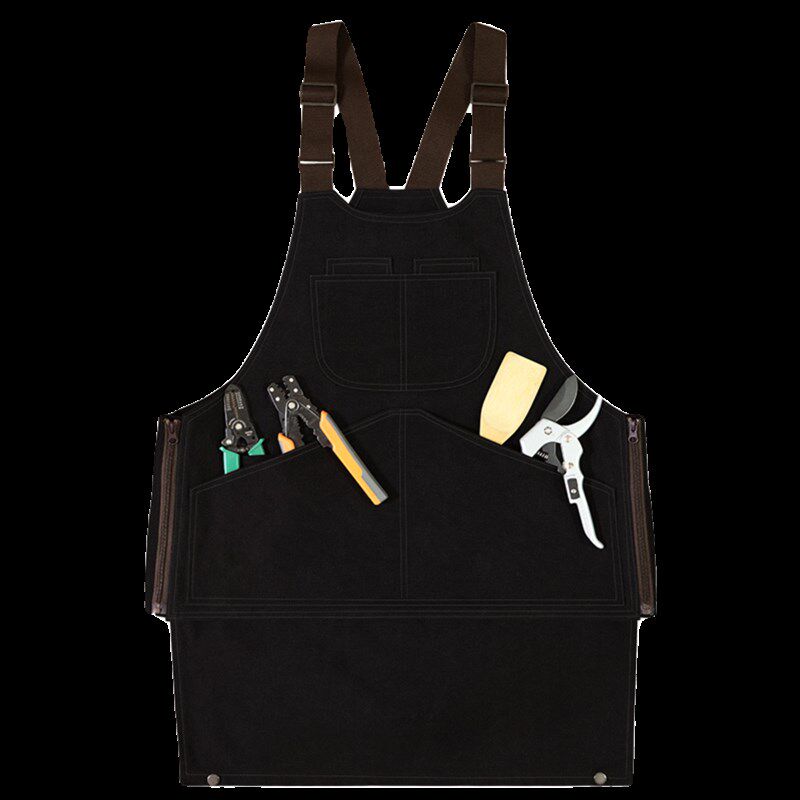 2024新款马夹式厚帆布工作围裙咖啡店酒吧调酒师工装围裙定制logo