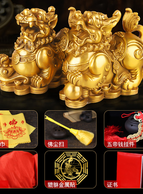 纯铜貔貅摆件家用招财聚财v皮丘貔貅一对客厅办公室装饰品开业礼