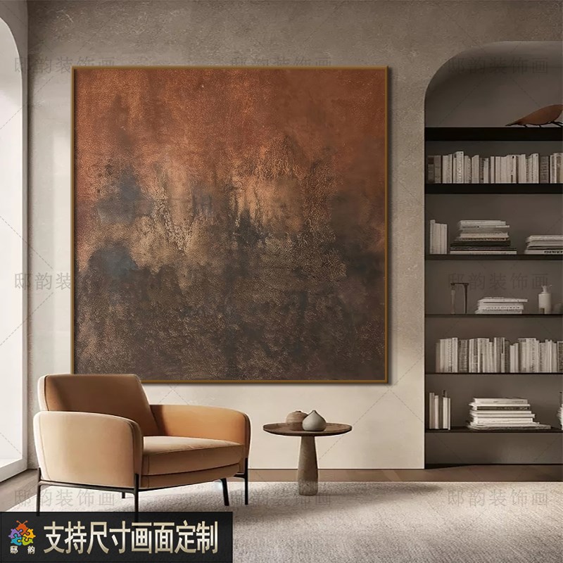 宅寂侘寂风正方形挂画民宿酒店油画布无框画样板间餐厅现代装饰画图片