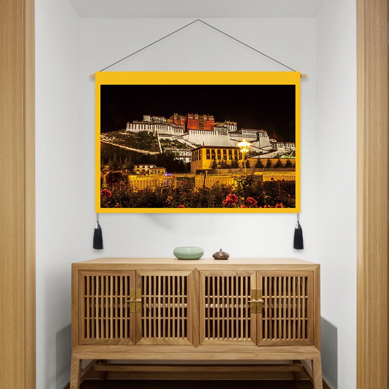 布达拉宫挂画布艺客厅房间床头画西藏元素餐厅装饰画定制藏族挂毯图片