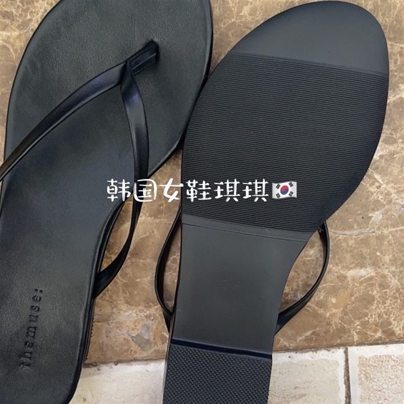 韩国东大门女鞋25夏ins极x简风夹趾好穿小坡跟人字拖荔枝纹高级感