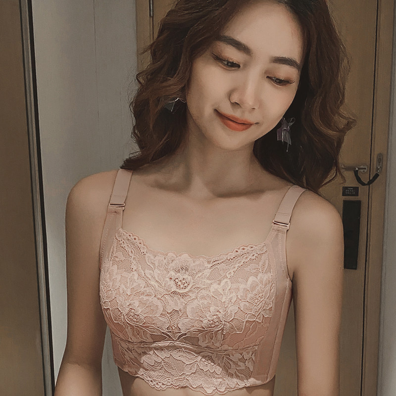 夏薄款蕾丝小可爱无n钢圈全罩杯大胸显小收副乳防下垂走光内衣文
