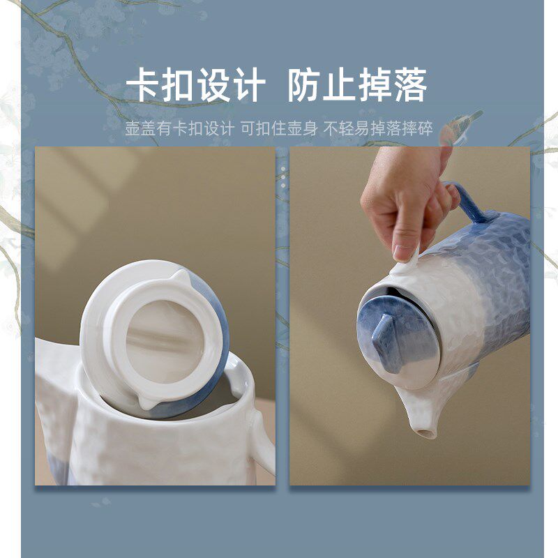 釉下彩渐变蓝色冷水壶套装水杯家用客厅杯子石纹水具耐高温陶瓷杯