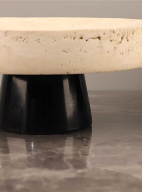 现代简约天然洞石大理石果盘摆件客厅茶几样板间玄关家居软装饰品