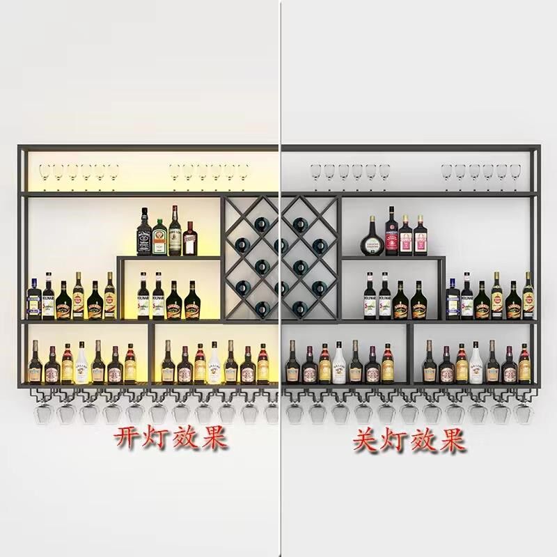 酒吧多层酒柜吧台发光红酒展示架定制靠墙挂壁酒架铁艺酒架壁挂式