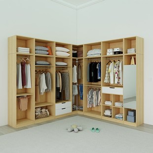 衣柜家用卧室小户型收纳现代简约储物柜开放式 转角衣帽间组合定制