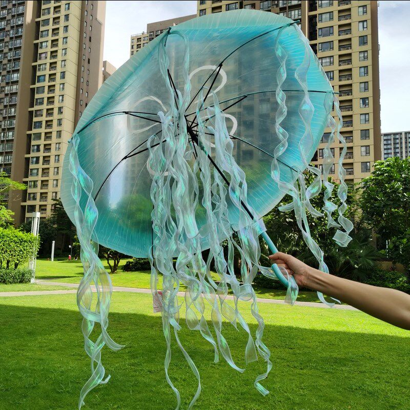 仙气透明蓝色幻彩水母雨伞晴雨两用伞防水道具流苏伞舞蹈伞拍照伞