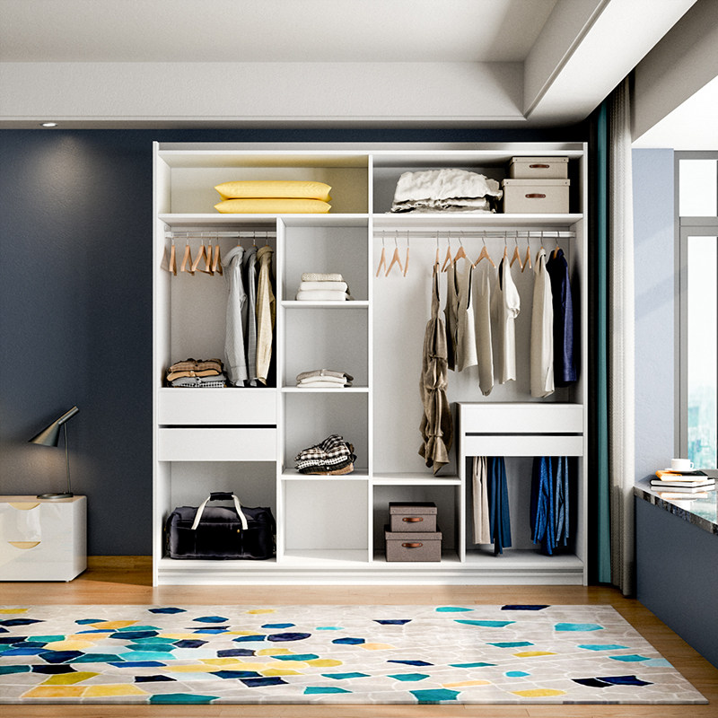 卧室大衣柜推拉门省空间储物衣橱简约现代经济型实木板式组装柜子