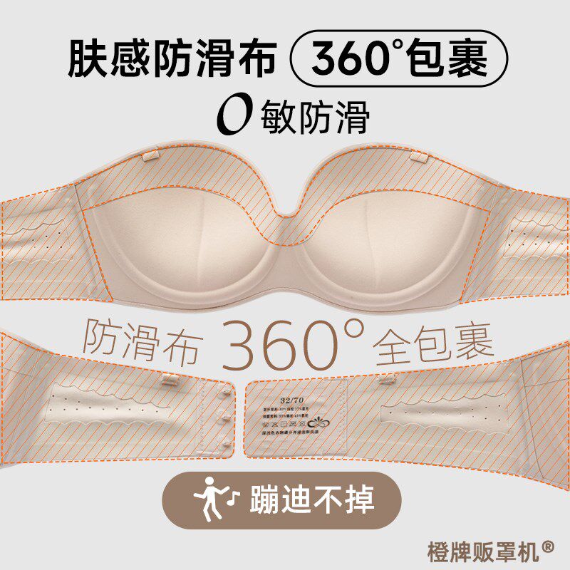 无肩带抹胸内衣女小胸聚拢显大防滑裹胸隐形半杯加U厚无痕文胸套