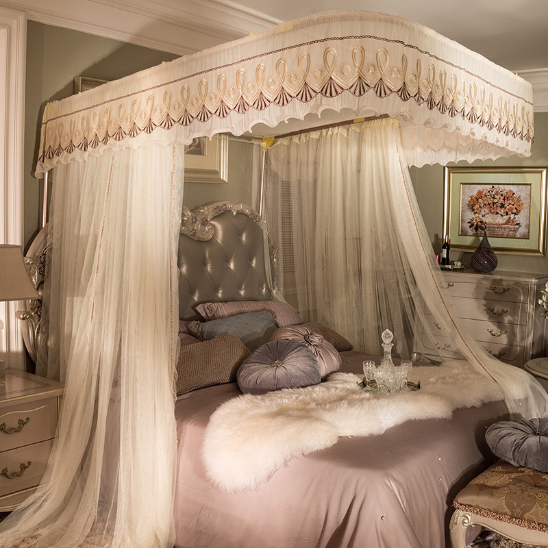 蚊帐u型导轨1.8m床双人家用1.5米轨道三开门落地2米公主风蚊帐