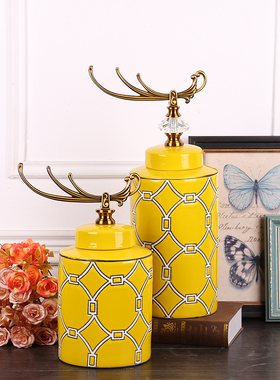 欧式陶瓷储物罐客厅玄关柜电视摆设美式家居装S饰品样板房间摆件