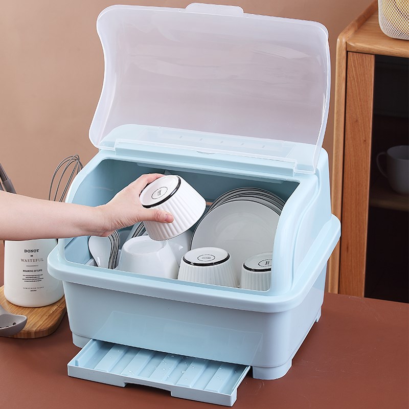 新款家用碗筷收纳盒沥水碗架置物架厨房放碗碟碗盘碗盆碗柜带盖收