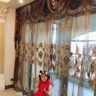 绣花遮光欧式 阳台纱帘大气奢华成品头落地窗渐变窗帘绒布卧室客厅