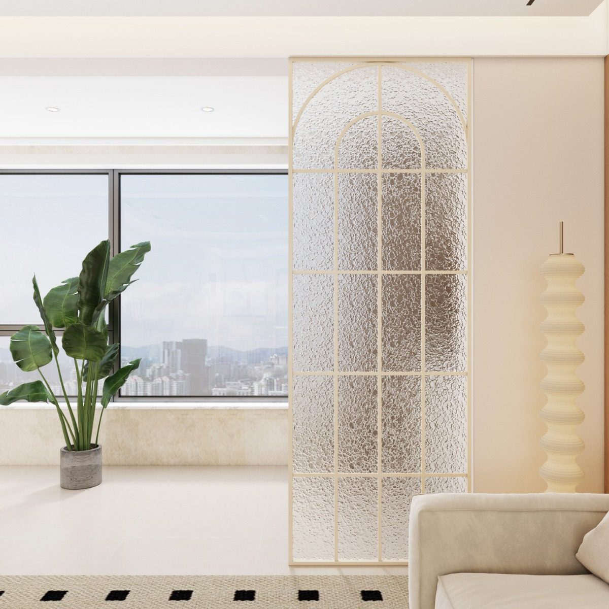 法式奶油风铁艺长虹玻璃隔断客厅入户办公室遮挡不锈钢屏风隔断墙