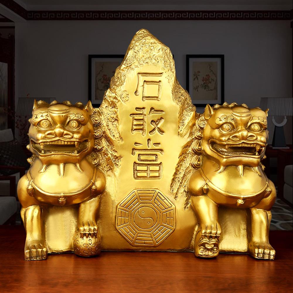 铜东方表字石敢当家用大门口摆件客厅公司铜狮子大小号一对工艺礼