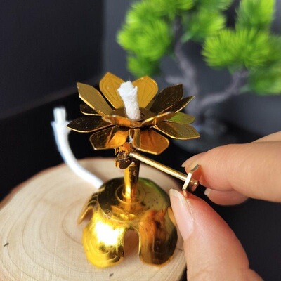 莲花瓣酥油灯可伸缩纯铜灯芯架莲