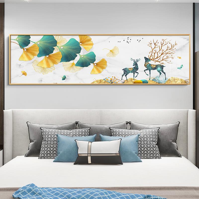 卧室装饰画主卧床头挂画现代简约招财温馨壁画轻奢客厅背景墙画鹿图片