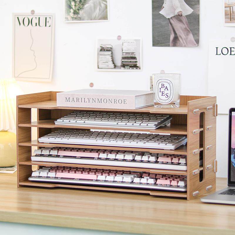 机械键盘收纳架托架桌面多层木质置物架桌上收藏展示柜放置架木制