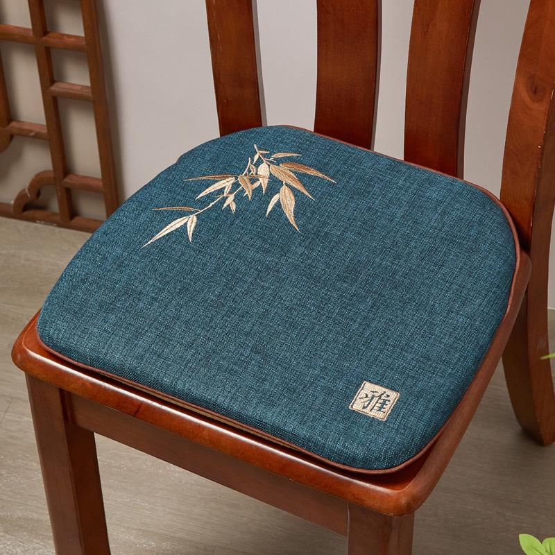 中式餐桌椅子坐垫椅垫棉麻马蹄形家用防滑实木凳子垫餐椅垫可拆洗