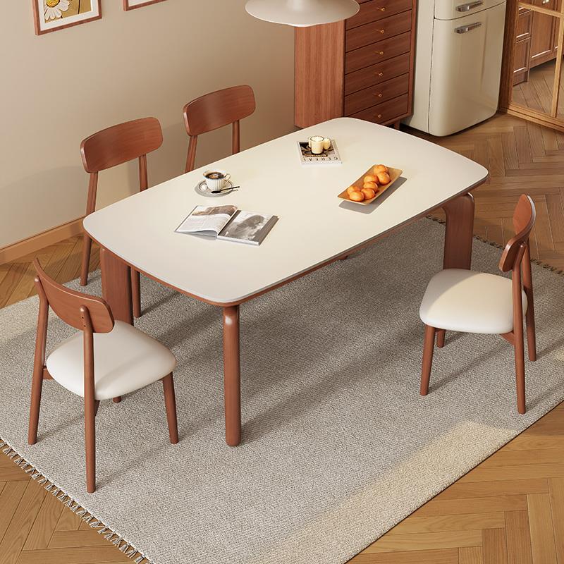 岩板餐桌椅组合家用小户型2025新款中古风客厅简约长方形实木饭桌