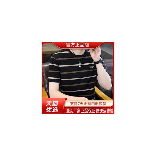 Cloud轻奢2号店男士冰丝条纹短袖t恤夏轻熟风通勤圆领透气上衣服