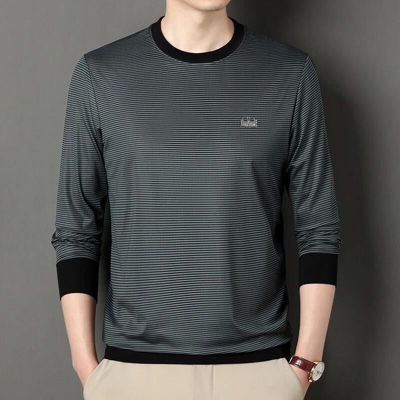 壹品奢潮穿搭STUDIO2服饰总裁升级新款男条纹时尚卫衣圆领长袖T恤
