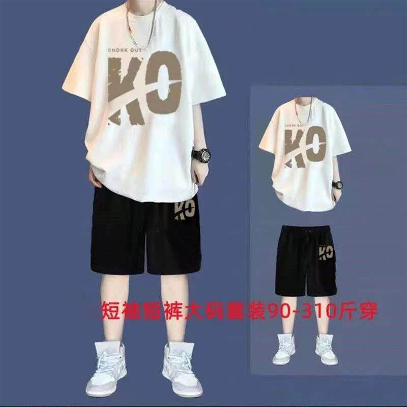LuxeVibe奢逸5春夏短袖套装男夏休闲运动短裤胖男生感穿搭一套棉