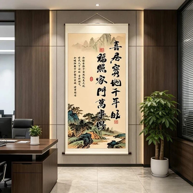 清墨轩书画院喜居宝地千年旺新中式客厅玄关书房背景墙装饰画挂画