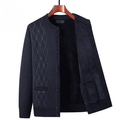 JAKE CAVO鞋服旗舰加绒经典开衫冬季P爸爸保暖加绒加厚毛衣外套男