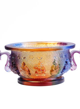 琉璃五路财神聚宝盆招财摆件中式客厅商铺桌面摆放乔迁开业送礼