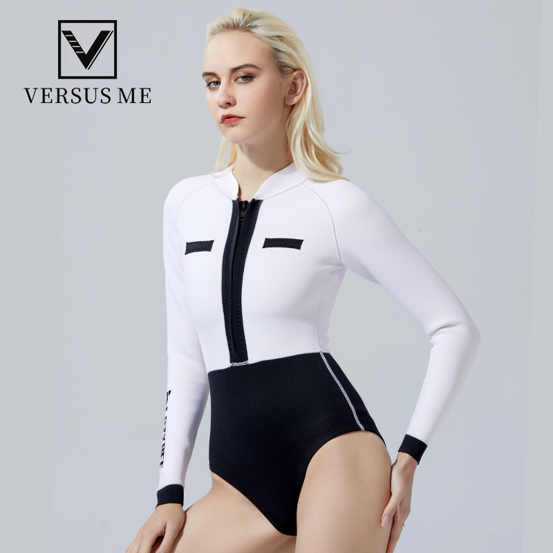 2mm浮潜温泉显瘦潮新款防晒水母衣女潜水服长袖连体泳衣冲浪游泳