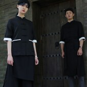 串串店火锅店男女套装 餐厅g服务员工作服盘扣衬衫 定制log 中式 新款