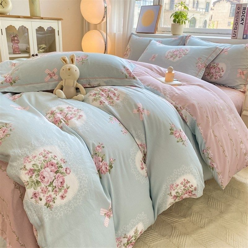 小清新纯棉四件套100全棉网红风秋床品被套床单人宿舍床上三件套4