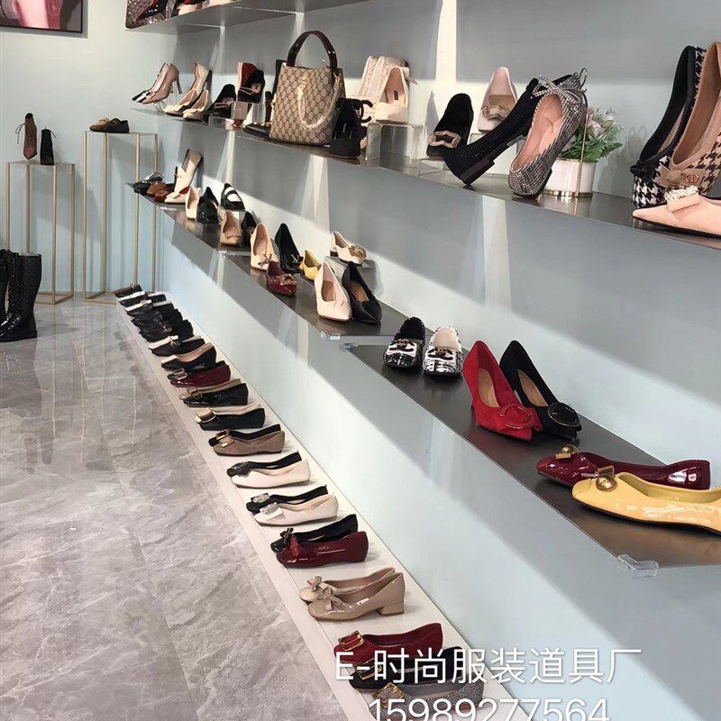 服装店上墙式层板架多层展示架不锈钢银色货架鞋子包包壁挂展示架