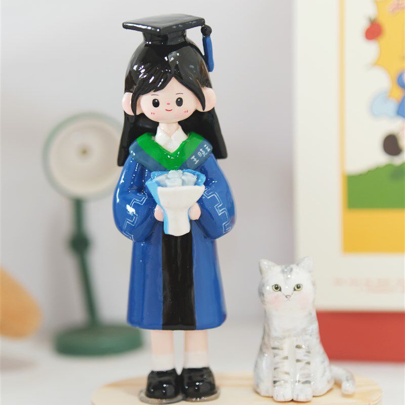 毕业礼物石塑粘土人偶卡通公仔摆件生日情侣软陶diy定制学士服