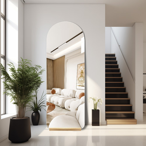 奶油风全身镜子超白防爆家用落地贴墙穿衣I镜ins风卧室移动试衣镜