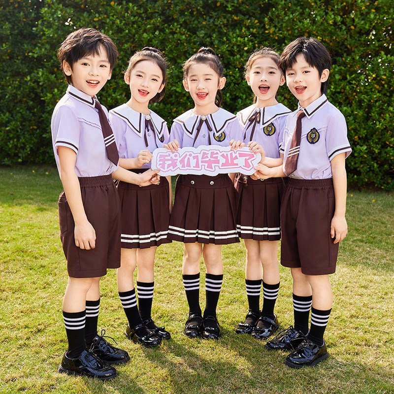 小学生校服夏季粉色套装幼儿园园服大班毕业服夏装儿童班服英伦风