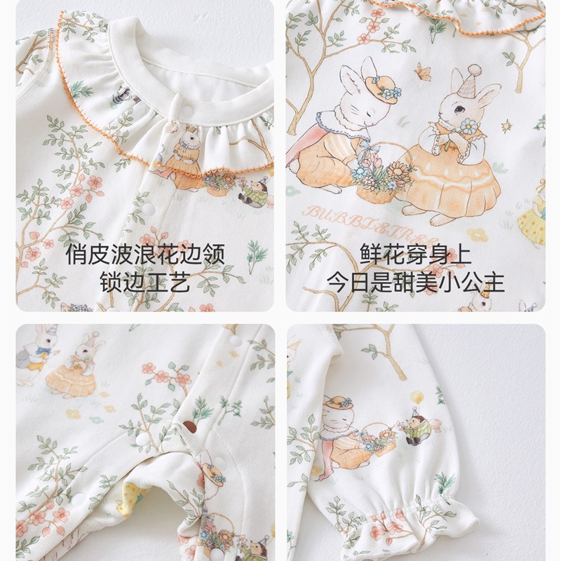 泡泡树宝宝双排扣长袖连体裤户外连衣裤新生宝宝可爱后宫秋冬款式