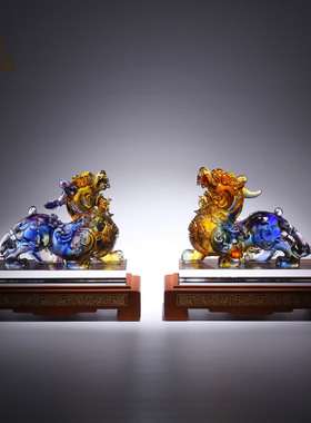 古法琉璃貔貅招财摆件一对守财镇宅公司办公室客厅装饰品开业礼物