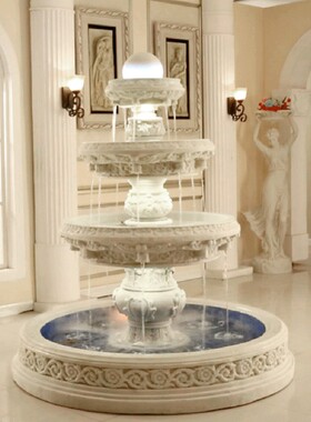 欧式花园大型流水喷泉摆件庭院三层水景装饰室外园林假山造景鱼池