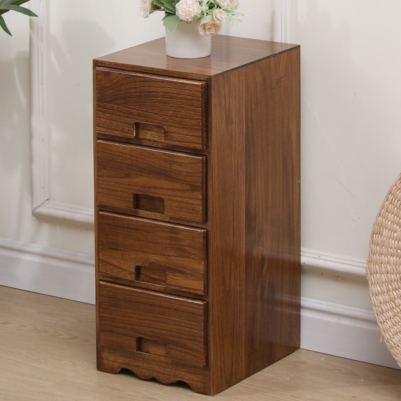 实木五斗柜简约现代边柜胡桃木色客厅收纳柜卧室25cm抽屉储物柜子