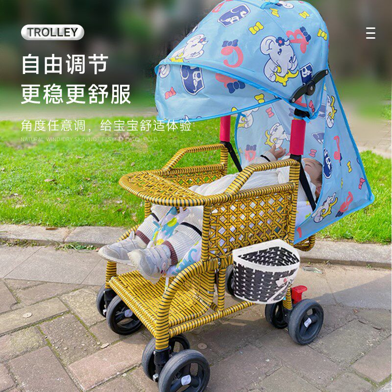 竹藤婴儿推车夏天藤椅车可坐可躺儿童轻便推车宝宝手推车仿藤童车