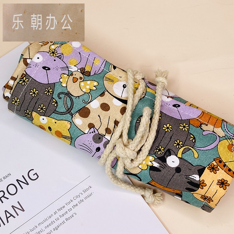 素描铅笔36支72孔铅笔笔帘48孔卷笔袋帆布防落式卷帘中国风色彩可